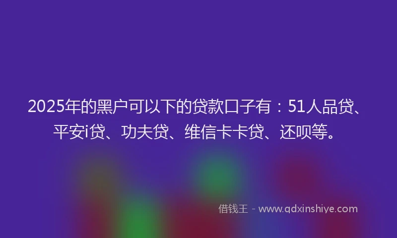2025年的黑户可以下的贷款口子有：51人品贷、平安i贷、功夫贷、维信卡卡贷、还呗等。