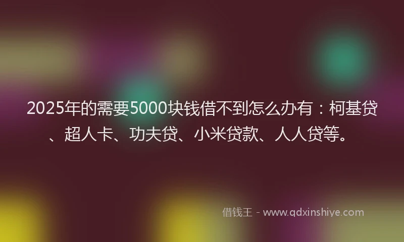2025年的需要5000块钱借不到怎么办有：柯基贷、超人卡、功夫贷、小米贷款、人人贷等。