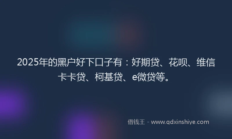 2025年的黑户好下口子有：好期贷、花呗、维信卡卡贷、柯基贷、e微贷等。