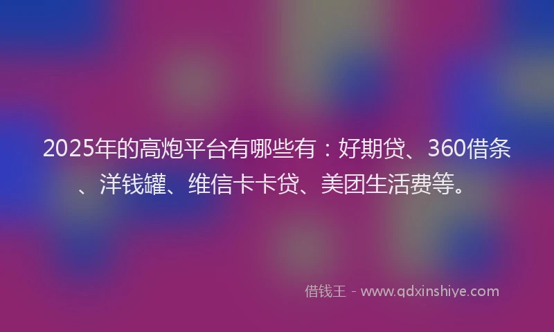 2025年的高炮平台有哪些有：好期贷、360借条、洋钱罐、维信卡卡贷、美团生活费等。