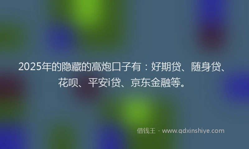 2025年的隐藏的高炮口子有：好期贷、随身贷、花呗、平安i贷、京东金融等。