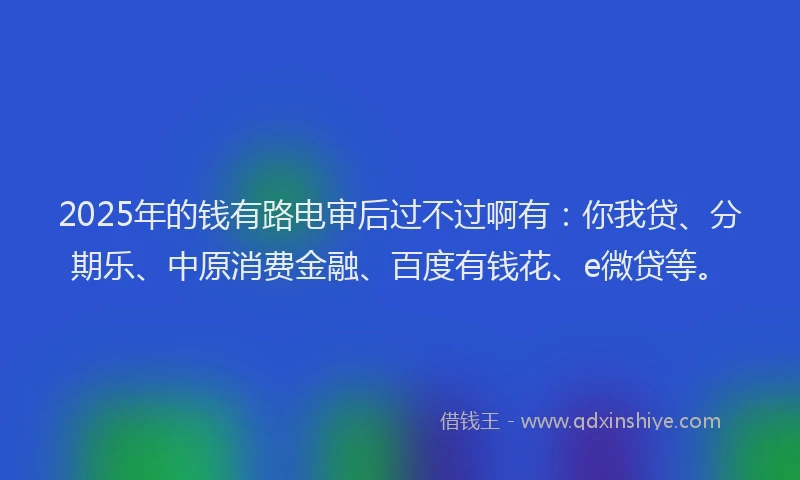 2025年的钱有路电审后过不过啊有：你我贷、分期乐、中原消费金融、百度有钱花、e微贷等。
