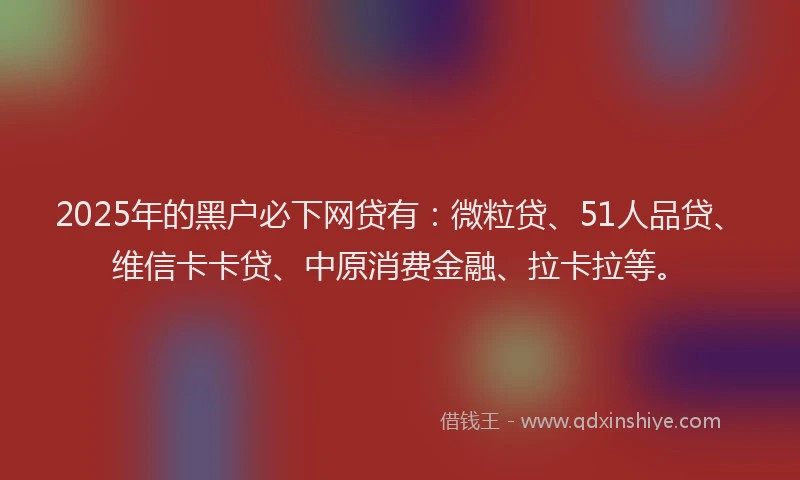 2025年的黑户必下网贷有：微粒贷、51人品贷、维信卡卡贷、中原消费金融、拉卡拉等。