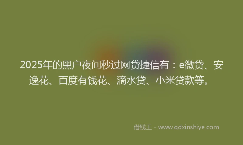 2025年的黑户夜间秒过网贷捷信有：e微贷、安逸花、百度有钱花、滴水贷、小米贷款等。