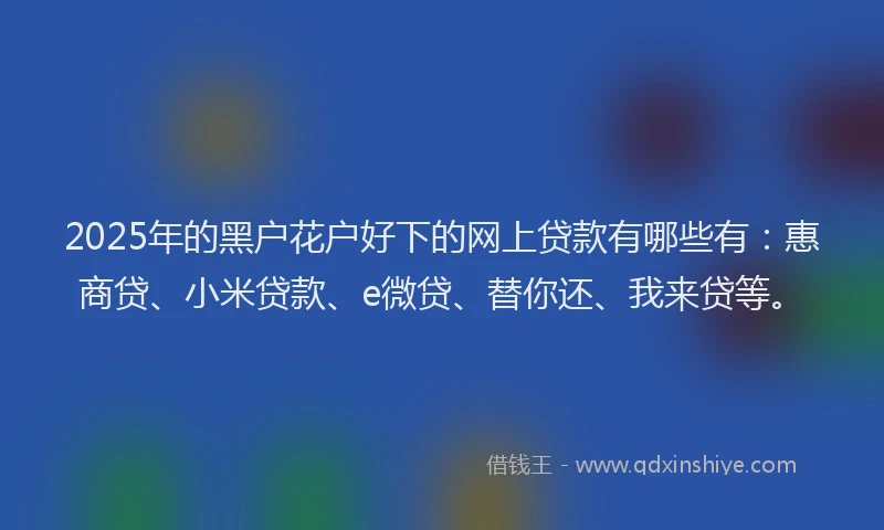 2025年的黑户花户好下的网上贷款有哪些有：惠商贷、小米贷款、e微贷、替你还、我来贷等。