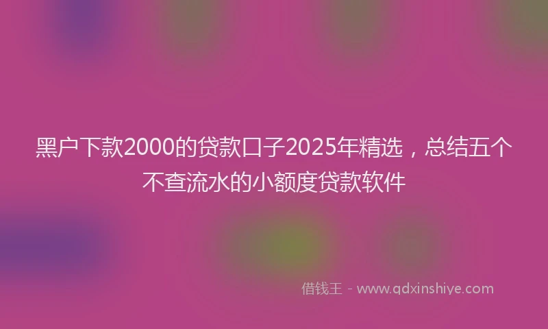 黑户下款2000的贷款口子2025年精选，总结五个不查流水的小额度贷款软件