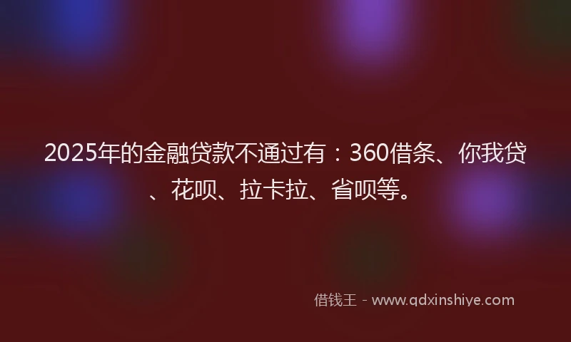 2025年的金融贷款不通过有：360借条、你我贷、花呗、拉卡拉、省呗等。