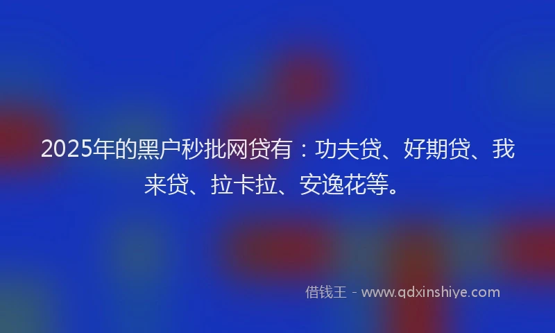 2025年的黑户秒批网贷有：功夫贷、好期贷、我来贷、拉卡拉、安逸花等。