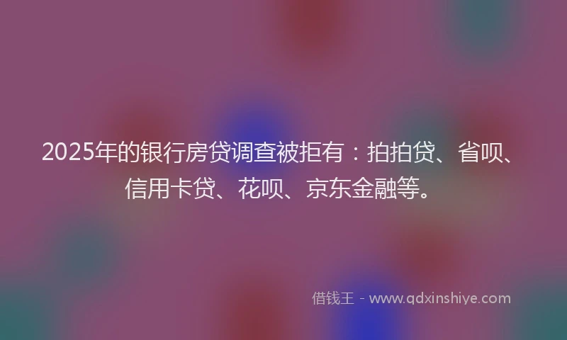2025年的银行房贷调查被拒有：拍拍贷、省呗、信用卡贷、花呗、京东金融等。