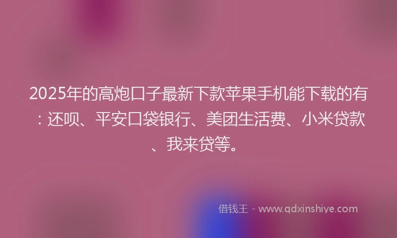 2025年的高炮口子最新下款苹果手机能下载的有：还呗、平安口袋银行、美团生活费、小米贷款、我来贷等。