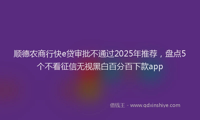 顺德农商行快e贷审批不通过2025年推荐，盘点5个不看征信无视黑白百分百下款app