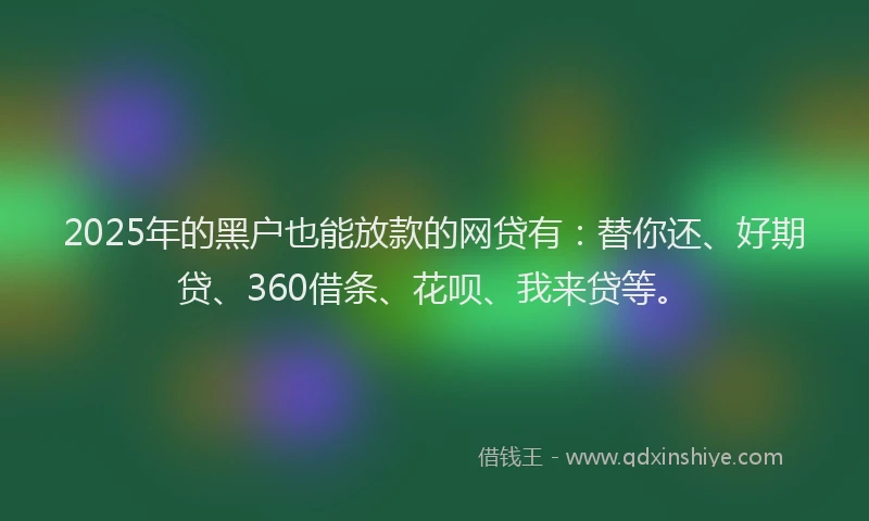 2025年的黑户也能放款的网贷有：替你还、好期贷、360借条、花呗、我来贷等。