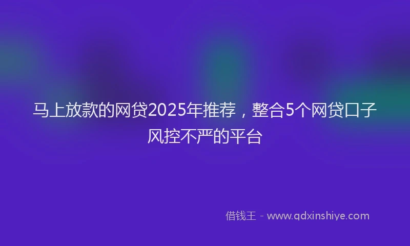 马上放款的网贷2025年推荐，整合5个网贷口子风控不严的平台