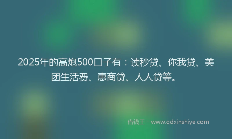 2025年的高炮500口子有：读秒贷、你我贷、美团生活费、惠商贷、人人贷等。