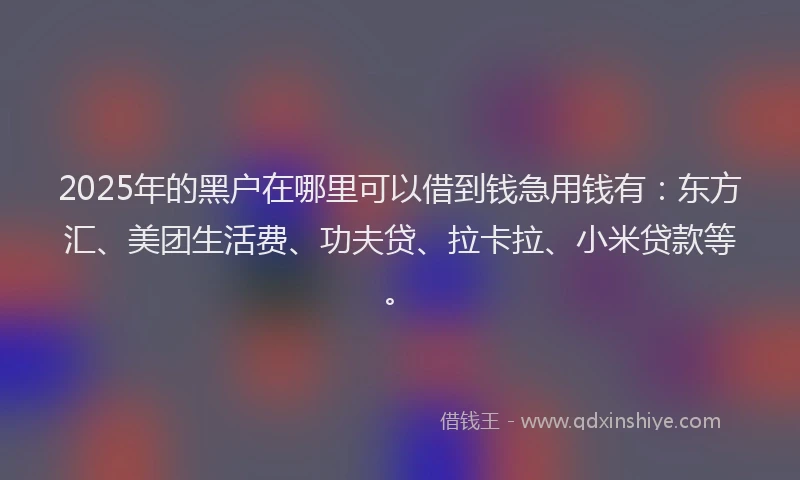 2025年的黑户在哪里可以借到钱急用钱有：东方汇、美团生活费、功夫贷、拉卡拉、小米贷款等。