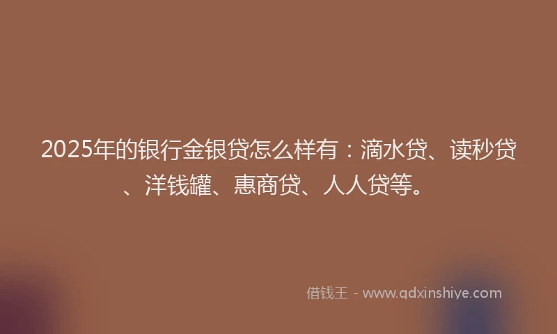 2025年的银行金银贷怎么样有：滴水贷、读秒贷、洋钱罐、惠商贷、人人贷等。