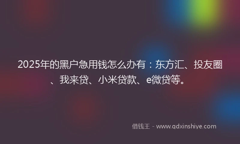 2025年的黑户急用钱怎么办有：东方汇、投友圈、我来贷、小米贷款、e微贷等。