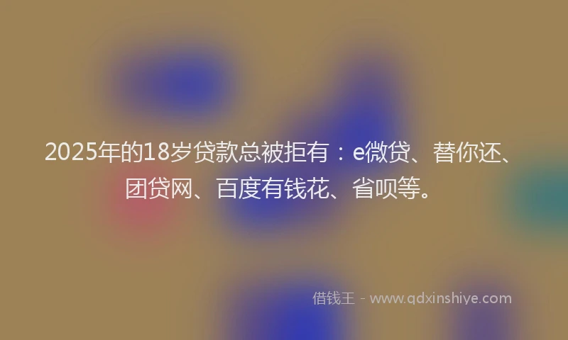 2025年的18岁贷款总被拒有：e微贷、替你还、团贷网、百度有钱花、省呗等。