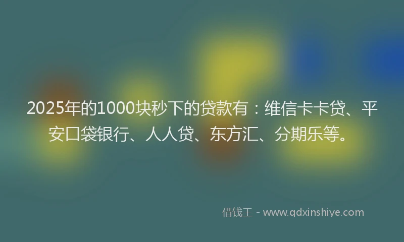 2025年的1000块秒下的贷款有：维信卡卡贷、平安口袋银行、人人贷、东方汇、分期乐等。
