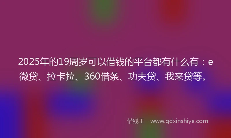 2025年的19周岁可以借钱的平台都有什么有：e微贷、拉卡拉、360借条、功夫贷、我来贷等。
