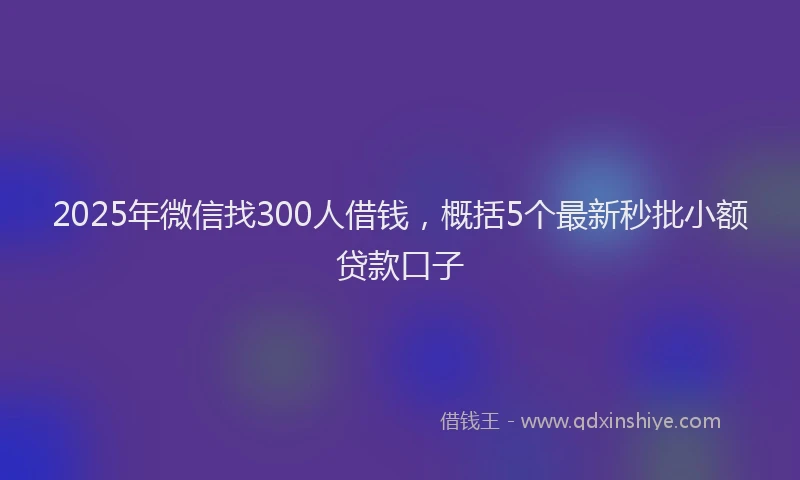 2025年微信找300人借钱，概括5个最新秒批小额贷款口子