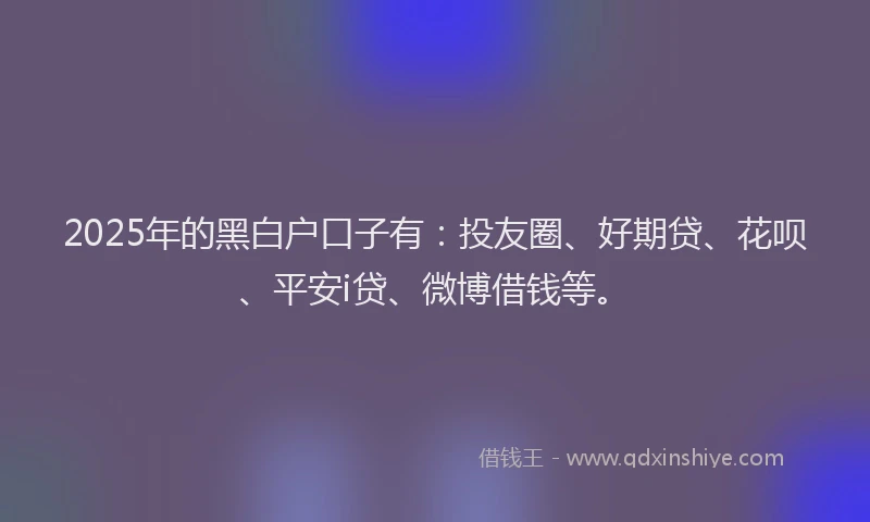 2025年的黑白户口子有：投友圈、好期贷、花呗、平安i贷、微博借钱等。