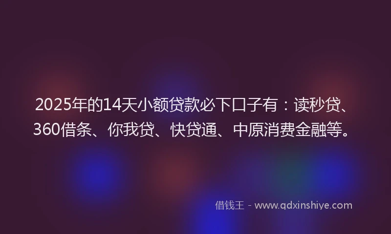 2025年的14天小额贷款必下口子有：读秒贷、360借条、你我贷、快贷通、中原消费金融等。