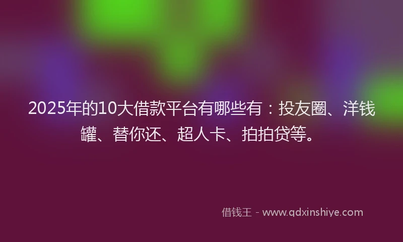2025年的10大借款平台有哪些有：投友圈、洋钱罐、替你还、超人卡、拍拍贷等。