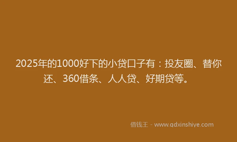 2025年的1000好下的小贷口子有：投友圈、替你还、360借条、人人贷、好期贷等。