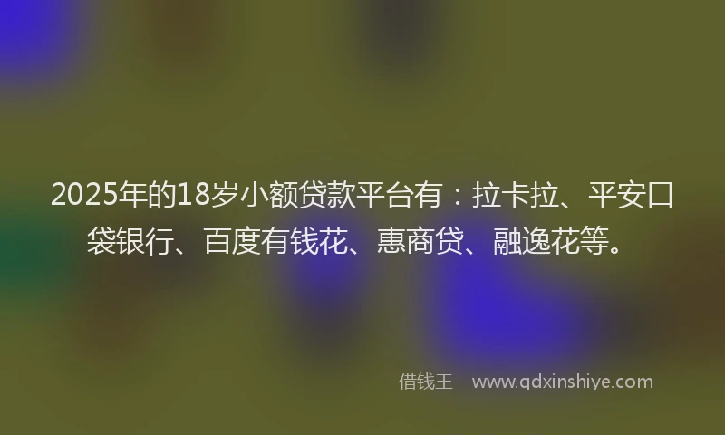2025年的18岁小额贷款平台有：拉卡拉、平安口袋银行、百度有钱花、惠商贷、融逸花等。