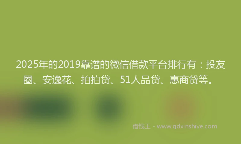 2025年的2019靠谱的微信借款平台排行有：投友圈、安逸花、拍拍贷、51人品贷、惠商贷等。