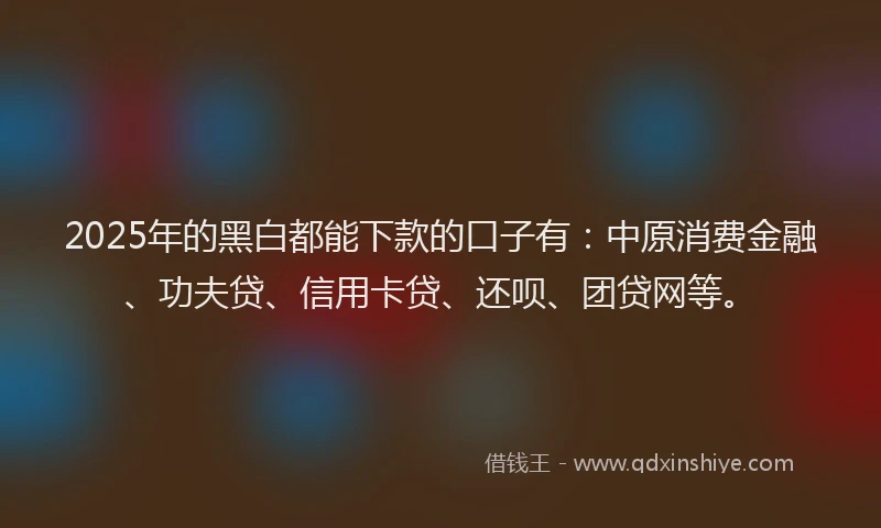 2025年的黑白都能下款的口子有：中原消费金融、功夫贷、信用卡贷、还呗、团贷网等。