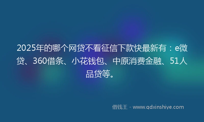 2025年的哪个网贷不看征信下款快最新有：e微贷、360借条、小花钱包、中原消费金融、51人品贷等。