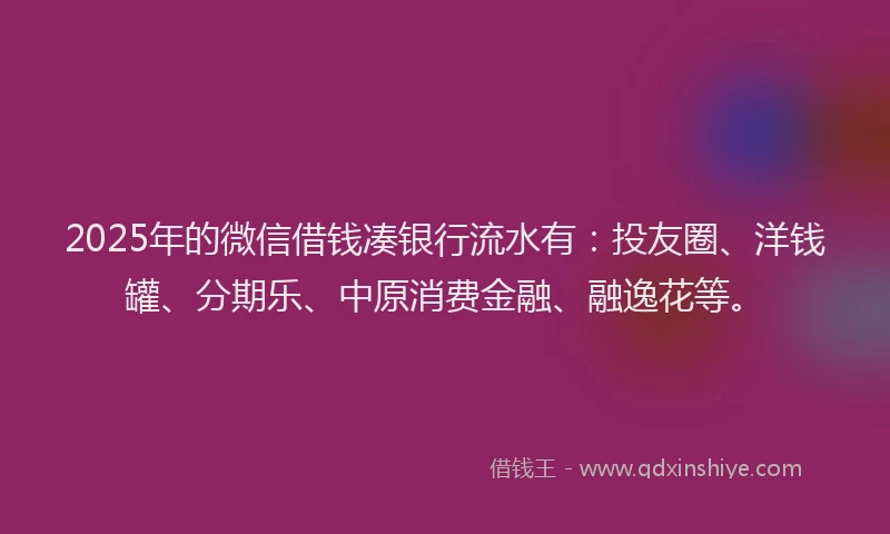 2025年的微信借钱凑银行流水有：投友圈、洋钱罐、分期乐、中原消费金融、融逸花等。