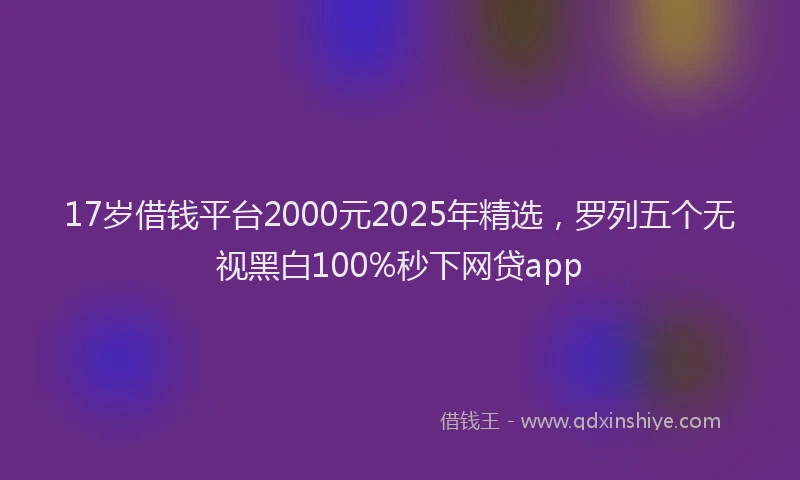 17岁借钱平台2000元2025年精选，罗列五个无视黑白100%秒下网贷app