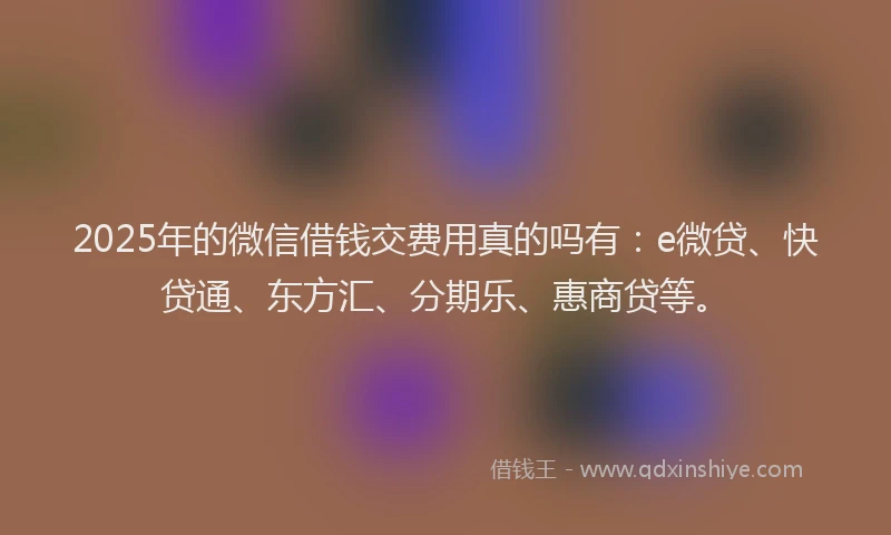 2025年的微信借钱交费用真的吗有：e微贷、快贷通、东方汇、分期乐、惠商贷等。