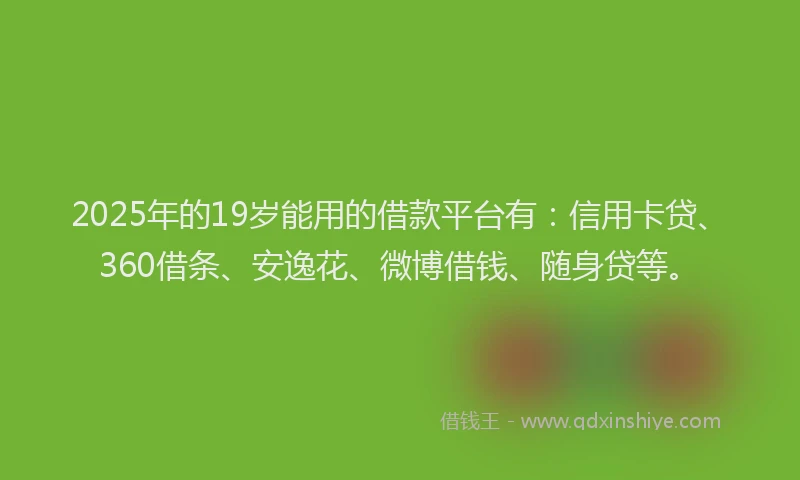 2025年的19岁能用的借款平台有：信用卡贷、360借条、安逸花、微博借钱、随身贷等。