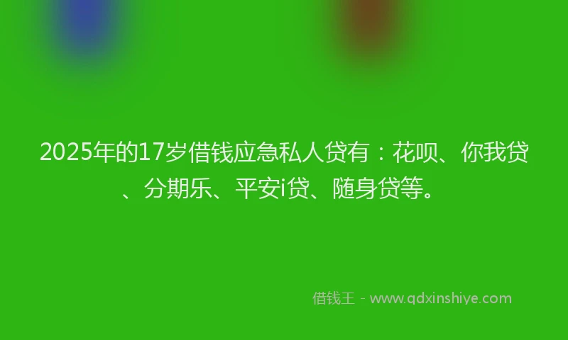 2025年的17岁借钱应急私人贷有：花呗、你我贷、分期乐、平安i贷、随身贷等。