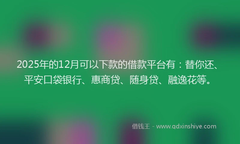 2025年的12月可以下款的借款平台有：替你还、平安口袋银行、惠商贷、随身贷、融逸花等。