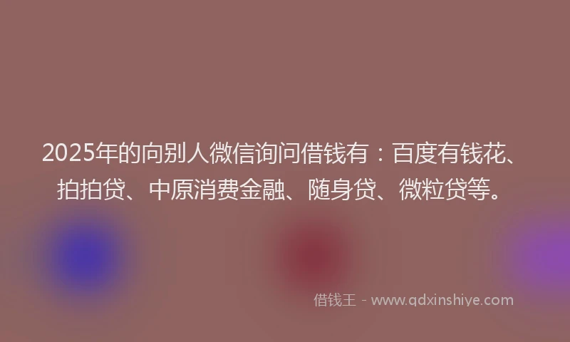 2025年的向别人微信询问借钱有：百度有钱花、拍拍贷、中原消费金融、随身贷、微粒贷等。