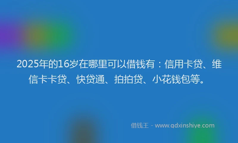 2025年的16岁在哪里可以借钱有：信用卡贷、维信卡卡贷、快贷通、拍拍贷、小花钱包等。