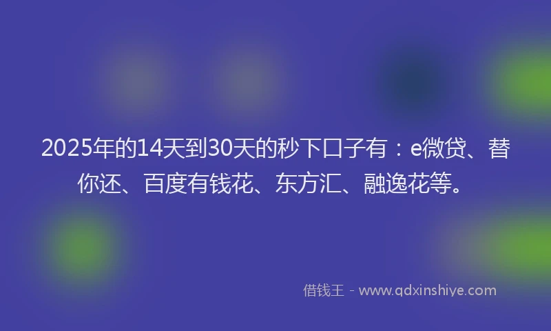 2025年的14天到30天的秒下口子有：e微贷、替你还、百度有钱花、东方汇、融逸花等。