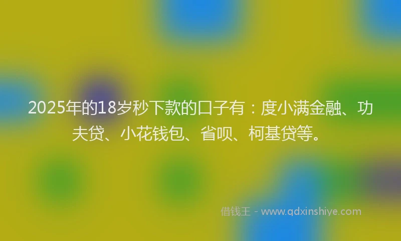 2025年的18岁秒下款的口子有：度小满金融、功夫贷、小花钱包、省呗、柯基贷等。
