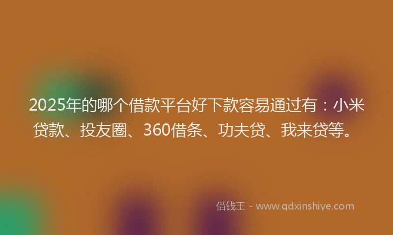 2025年的哪个借款平台好下款容易通过有：小米贷款、投友圈、360借条、功夫贷、我来贷等。