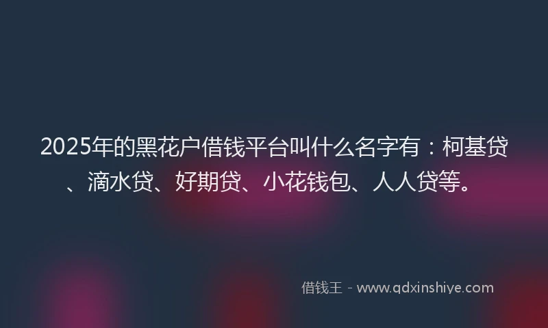 2025年的黑花户借钱平台叫什么名字有：柯基贷、滴水贷、好期贷、小花钱包、人人贷等。