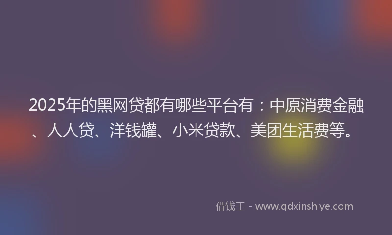 2025年的黑网贷都有哪些平台有：中原消费金融、人人贷、洋钱罐、小米贷款、美团生活费等。