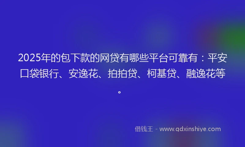 2025年的包下款的网贷有哪些平台可靠有：平安口袋银行、安逸花、拍拍贷、柯基贷、融逸花等。