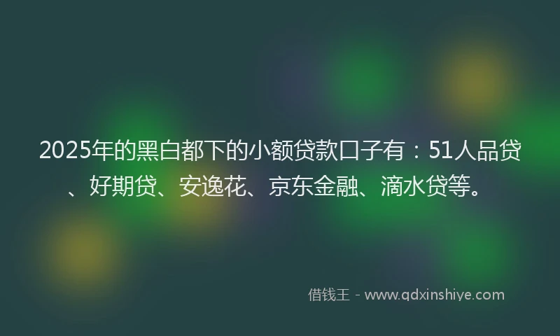 2025年的黑白都下的小额贷款口子有：51人品贷、好期贷、安逸花、京东金融、滴水贷等。
