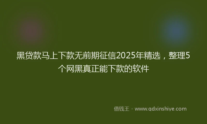 黑贷款马上下款无前期征信2025年精选，整理5个网黑真正能下款的软件