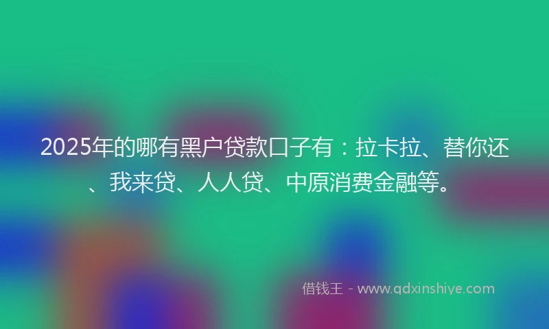 2025年的哪有黑户贷款口子有：拉卡拉、替你还、我来贷、人人贷、中原消费金融等。